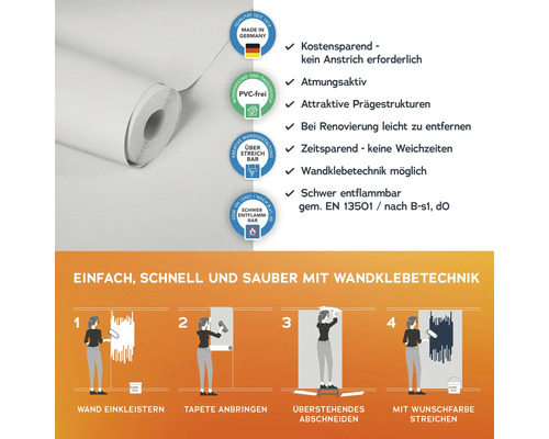 Rolle überstreichbare Vliestapete mit Wandklebetechnik und Anwendungshinweisen