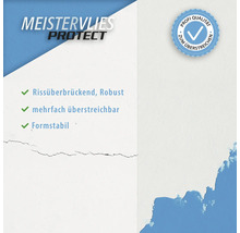 Meistervlies Protect mit den Eigenschaften: Rissüberbrückend, Robust, mehrfach überstreichbar und Formstabil.