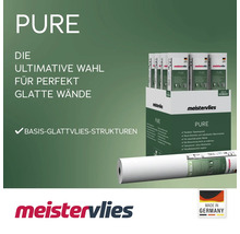 Meistervlies Pure Glattvlies für perfekt glatte Wände und einfache Renovierung, hergestellt in Deutschland.