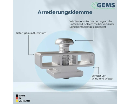 Arretierungsklemme aus Aluminium für die vertikale Schienenmontage