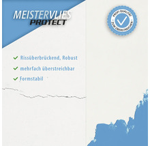 Meistervlies Protect Eigenschaften: rissüberbrückend, robust, mehrfach überstreichbar, formstabil. Profi Qualität zum Überstreichen.