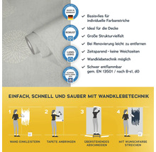 Vliestapete mit grafischem Muster und Anwendungsanleitung für Wandklebetechnik