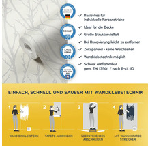 Tapete mit Baummuster und Anwendungsanleitung für Wandklebetechnik