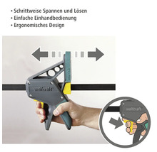 Wolfcraft Einhandzwinge im Einsatz gezeigt