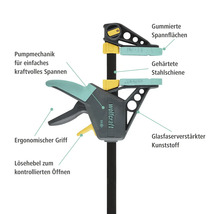 Wolfcraft Einhandzwinge mit Pumpmechanik, ergonomischem Griff und glasfaserverstärktem Kunststoff