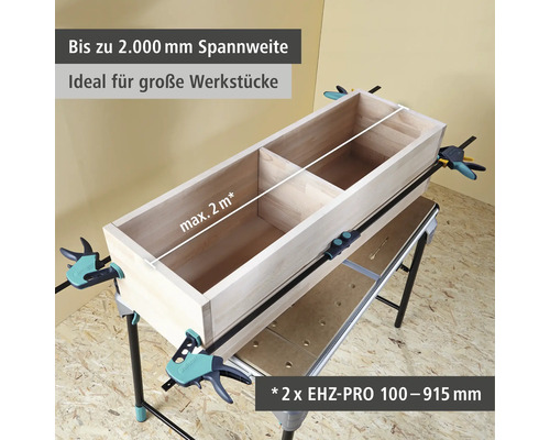 Werkstück mit Werkbank und Schraubzwingen bis zu 2000 mm Spannweite
