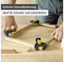 Eckspannzwingen zum Verleimen von Holzplatten.