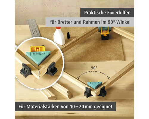 Wolfcraft corner clamp set for woodworking at a 90 degree angle