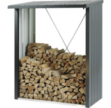 Brennholzregal aus Metall mit Holzscheiten