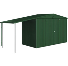 Gartengerätehaus mit Vordach für zusätzlichen Stauraum im Außenbereich.