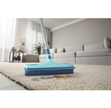 Bürste mit Gummiborsten auf einem Teppich mit Schmutz