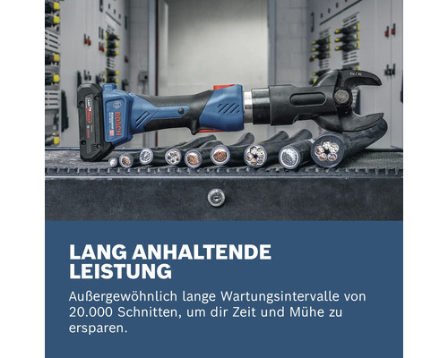 Bosch Akku-Kabelschneider mit verschiedenen Kabelquerschnitten