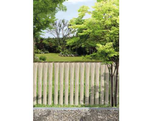 Gartenszene mit Holzzaun und Kiesweg