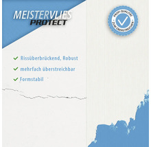 Meistervlies Protect mit Eigenschaften wie Rissüberbrückung, Robustheit, mehrfache Überstreichbarkeit und Formstabilität