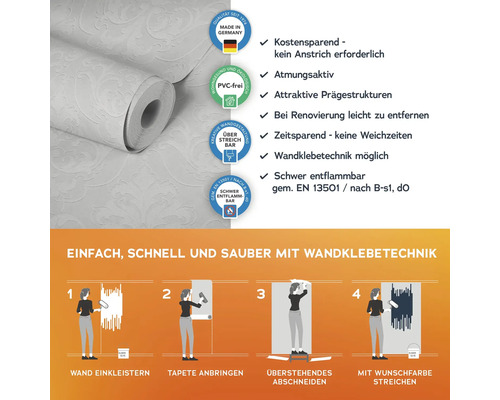 Tapetenrolle mit Produktvorteilen und Anbringungsanleitung
