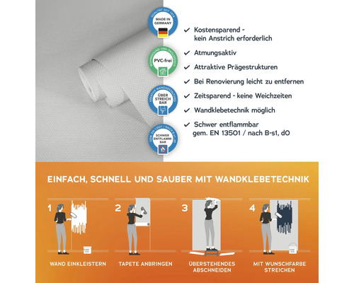 Tapetenrolle mit Anwendungsanleitung und Produkteigenschaften
