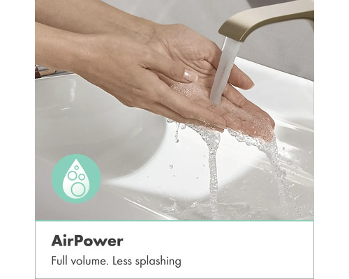 Person wäscht Hände unter einem Wasserhahn mit AirPower Funktion