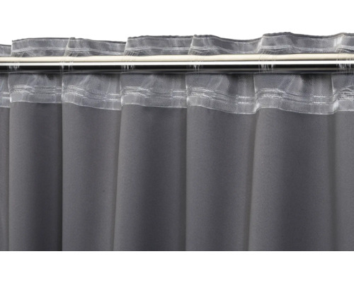 Grauer Flächenvorhang mit Universalband an Gardinenstange