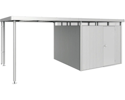 Metallcarport mit Geräteschuppen und Tür