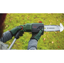 Eine Person hält eine Akku-Kettensäge UniversalChainPole 18 von Bosch in der Hand.