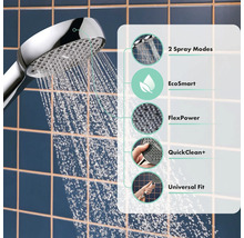 Brausekopf mit zwei Strahlarten, EcoSmart, FlexPower, QuickClean Plus und Universal Fit Funktion