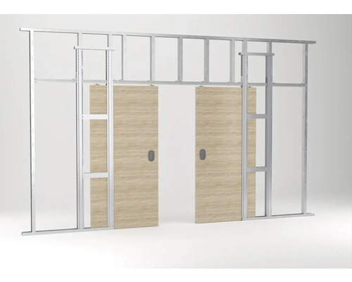 Doppelschiebetürsystem mit Metallrahmen und zwei Schiebetüren