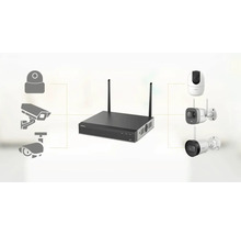 Imou Netzwerk-Videorekorder mit zwei Antennen und Verbindungslinien zu verschiedenen Überwachungskameras.
