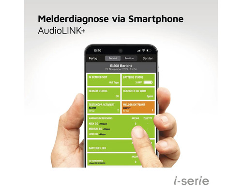 Smartphone mit App zur Rauchmelderdiagnose