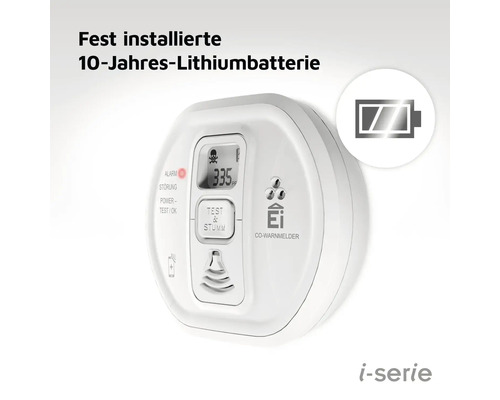 Kohlenmonoxidmelder mit fest installierter 10-Jahres-Lithiumbatterie