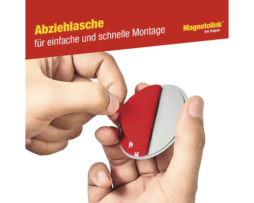 Magnetolink Montageplatte mit Abziehlasche für eine einfache und schnelle Montage.
