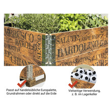 Hochbeet aus Holz mit Metallverbindungen und Kräutern