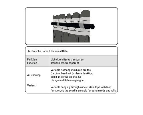 Illustration einer Gardine mit Schlaufenaufhängung an Stange