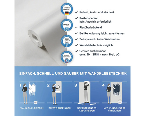Rolle Tapete mit Informationen zu Produkteigenschaften und Anwendung