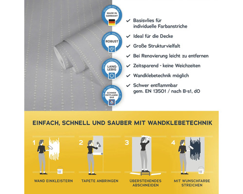 Tapete mit Wandklebetechnik, inklusive Informationen zu Eigenschaften und Anwendung