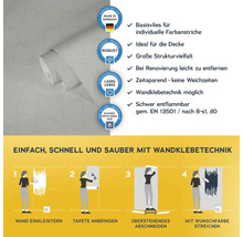 Rolle Vliestapete mit Blätterstruktur und Informationen zu Eigenschaften und Verarbeitung