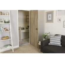 Helle, moderne Wohnung mit Tür, Sofa und Dekoration