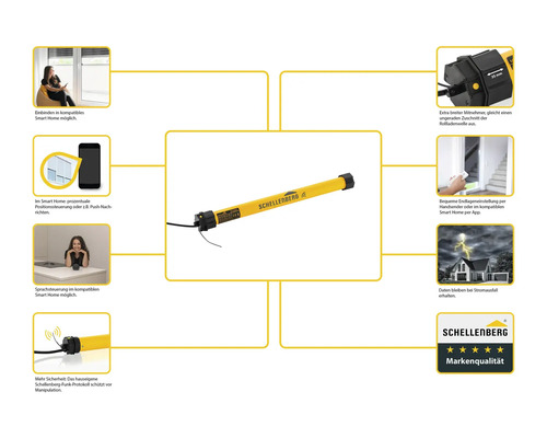 Schellenberg Rollladenantrieb mit Smart Home Integration und verschiedenen Funktionen