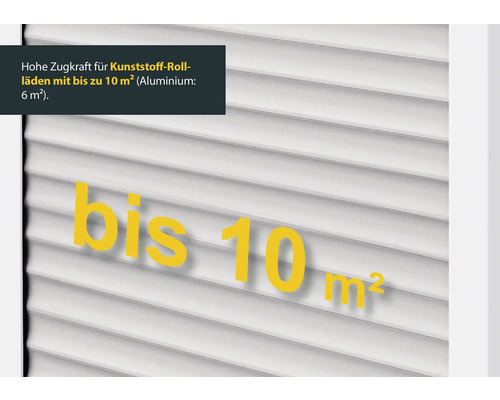 Rollladen mit einer Zugkraft für bis zu 10 Quadratmeter