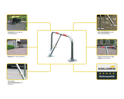Parksperre mit reflektierender Markierung und Vorhängeschloss zur Sicherung von Parkplätzen