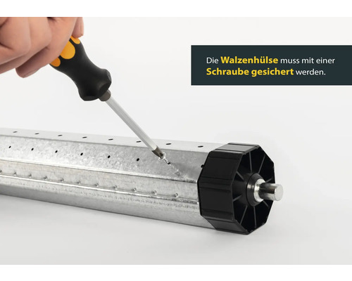 Rollladenwelle wird mit einem Schraubendreher und einer Schraube gesichert