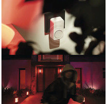 Bild einer Türklingel am Haus mit einer Person davor