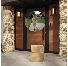 Haustür mit Türsprechanlage und Paketzusteller im Display