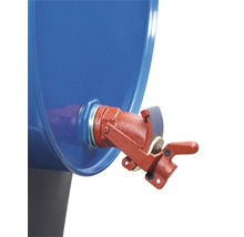 Detailaufnahme eines Fasshahns an einem Fass zur Flüssigkeitsentnahme