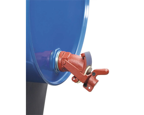 Detailaufnahme eines Fasshahns an einem Fass zur Flüssigkeitsentnahme