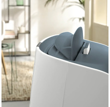 Detailansicht eines Abfallbehälters mit Schwingdeckel für den Innenbereich.