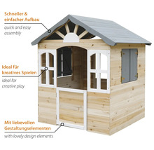 Spielhaus aus Holz mit grauen Akzenten