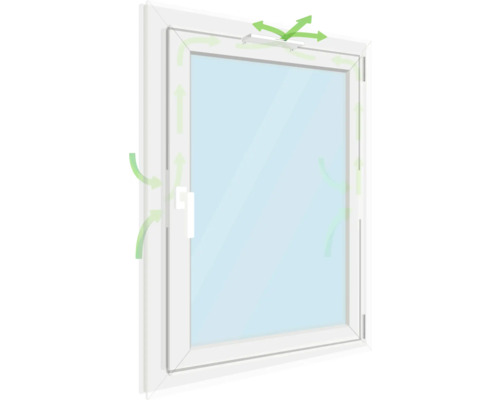 Fenster mit Lüftungssystem und Luftstromanzeigen