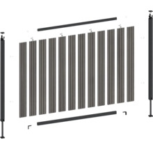 Explosionszeichnung eines Sichtschutzzauns mit Pfosten und Lamellen