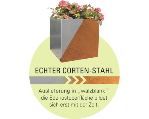 Blumenkübel aus Cortenstahl mit Pflanzen