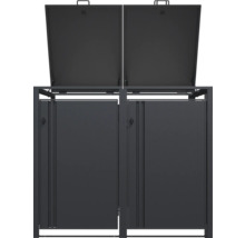 Doppelter Mülltonnenbox mit zwei offenen Deckeln und zwei Türen